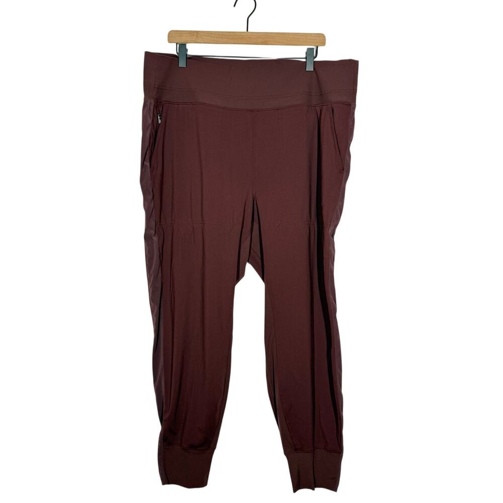 Athleta Venice Velvet Striped Jogger Women's Sz 2X Burgundy High Rise Athleisure